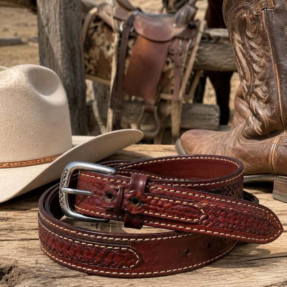 Triple K Vintage Western Tooled Leather Belt